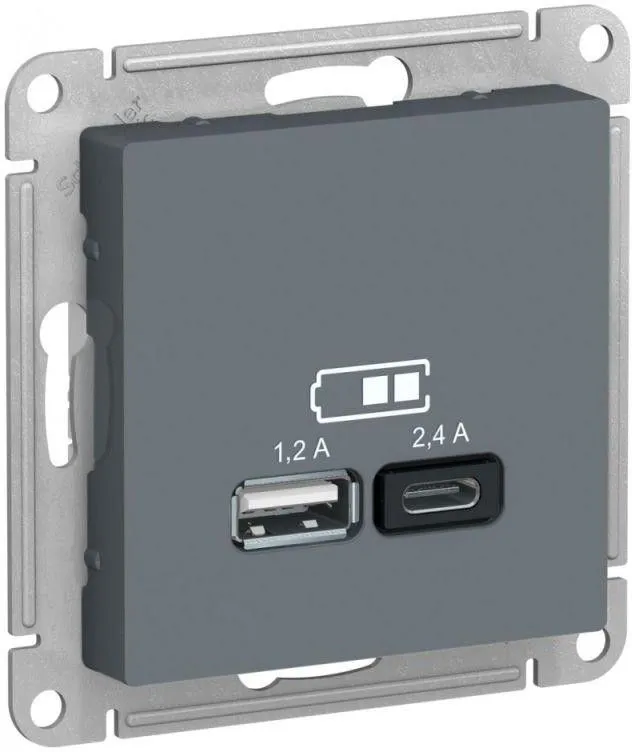 Розетка USB AtlasDesign тип A+C 5В/2.4А 2х5В/1.2А механизм грифель SE ATN000739