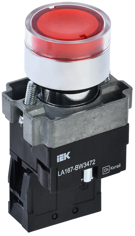 Кнопка управления LA167-BW3472 d=22мм RC 1р с подсветкой красная IEK