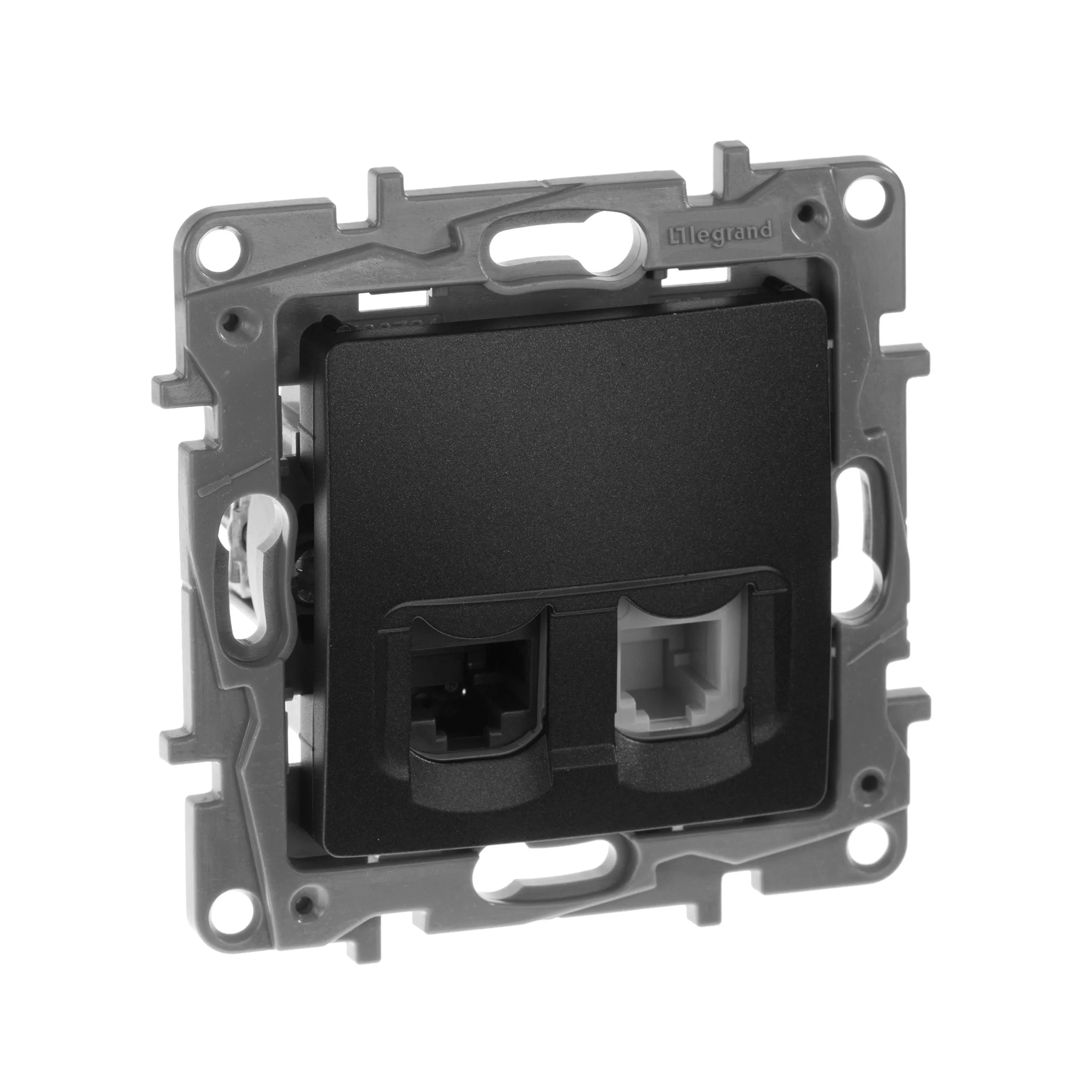 ETIKA Розетка двойная RJ11+RJ45 кат.5E UTP антрацит 672652