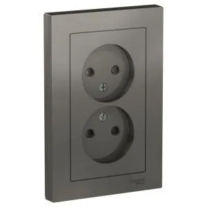 Розетка 2-м СП AtlasDesign 16А IP20 без заземл. защ. шторки в сборе сталь SE ATN000922 1240488