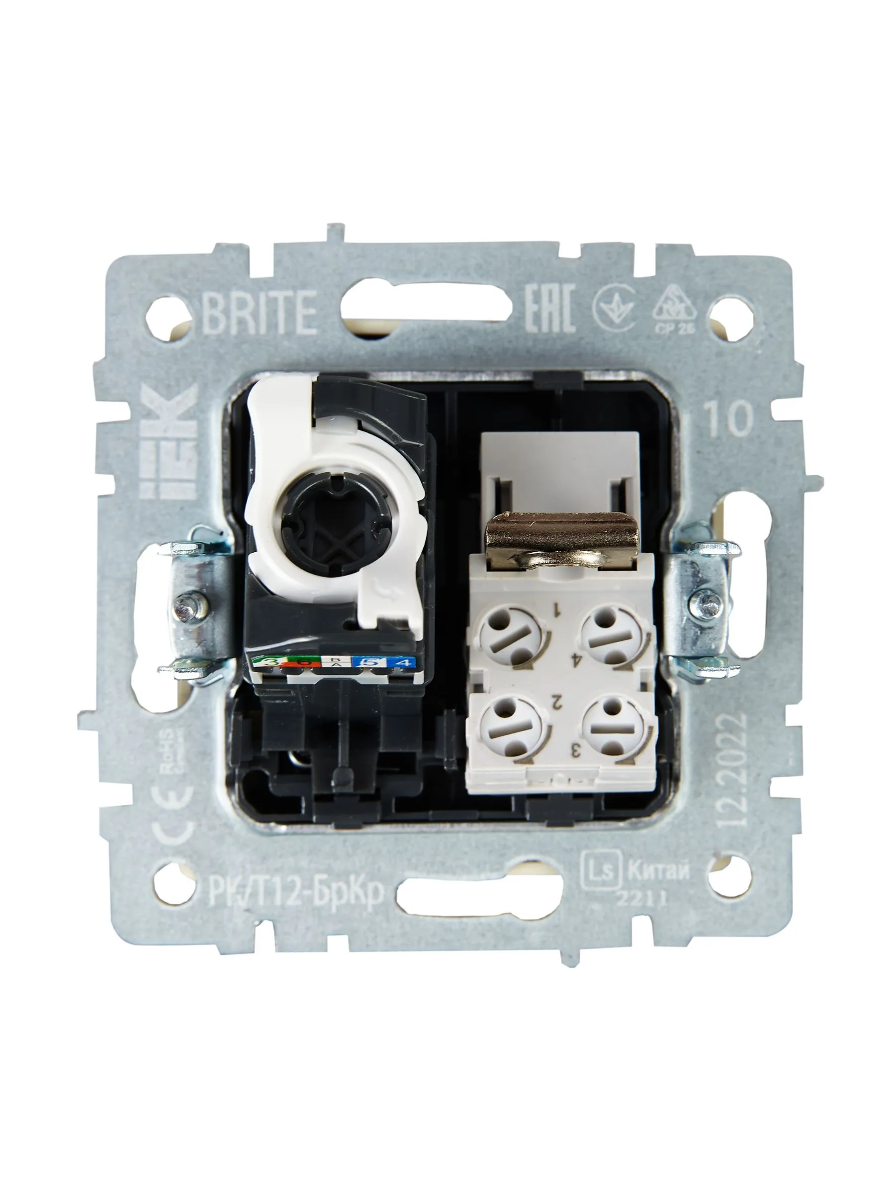 BRITE Розетка двойная RJ11+RJ45 кат.5E РК/Т12-БрКр бежевый IEK - Фото 4