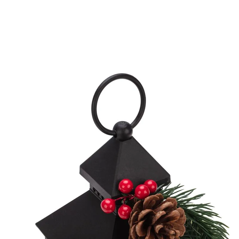 Декоративный фонарь со свечкой и шишкой, черный корпус, размер 10,7x10,7x23,5 см, цвет теплый белый - Фото 5