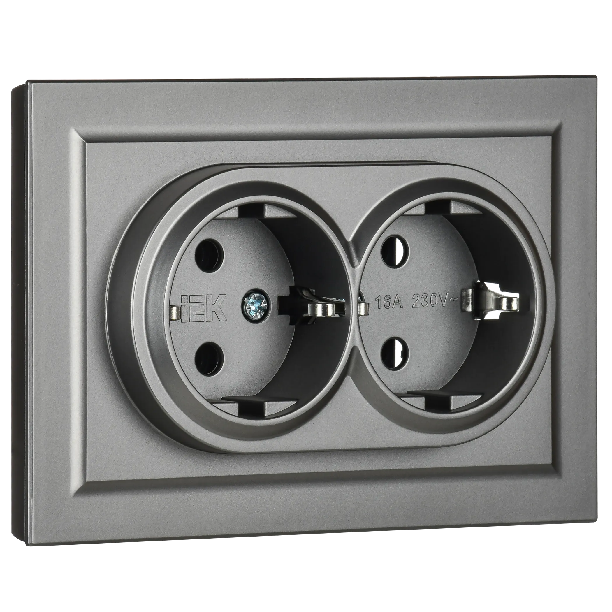 BRITE Розетка 2-местная с заземлением без защитных шторок 16А в сборе РС12-3-БрС сталь IEK - Фото 3