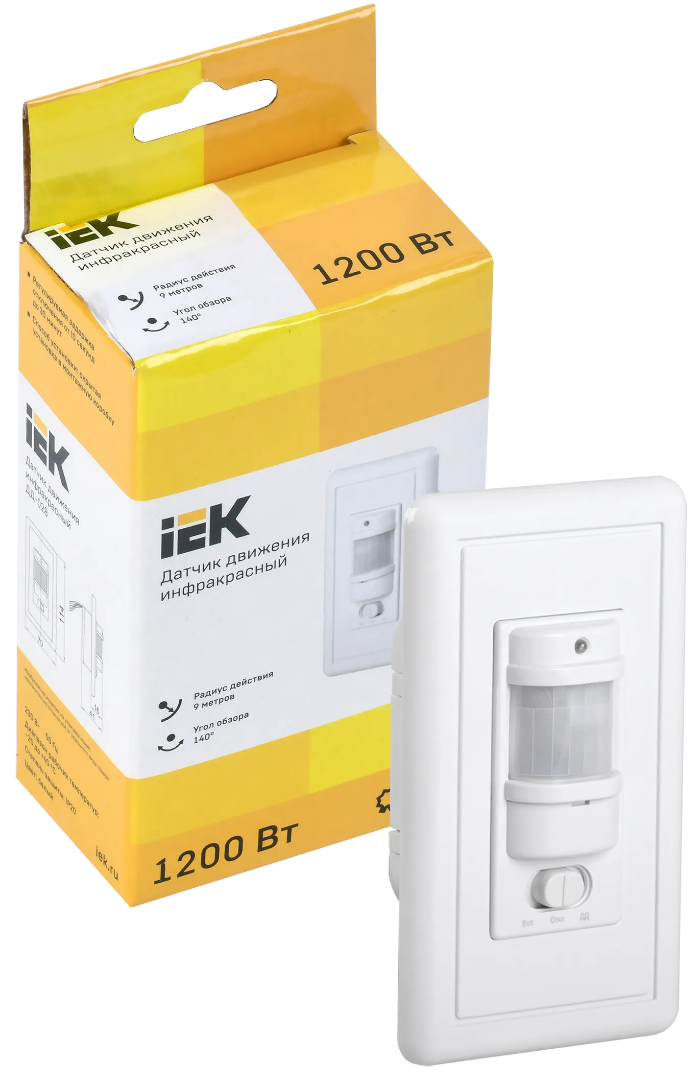 Датчик движения ДД-028 1200Вт 140град 9м IP20 белый IEK - Фото 3