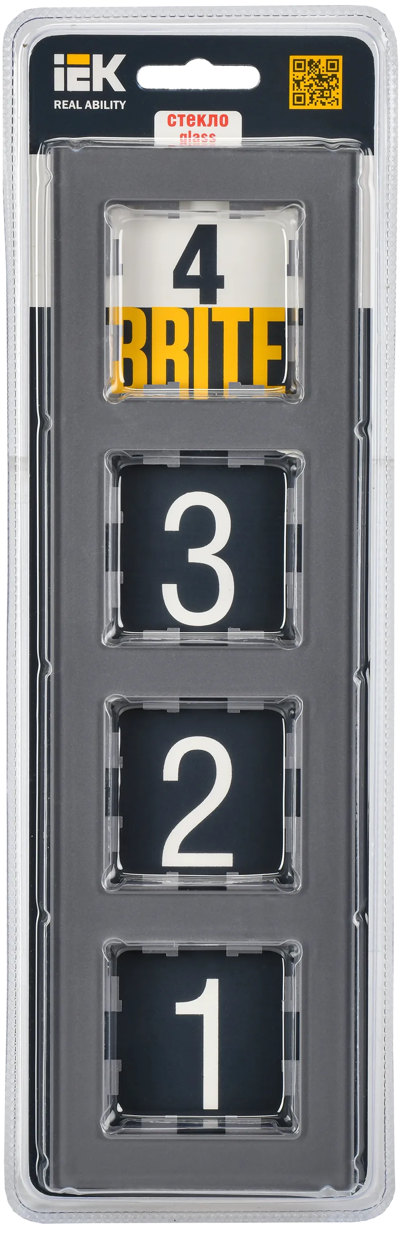 BRITE Рамка 4 -местная РУ-4-2-БрСе стекло серый IEK - Фото 2