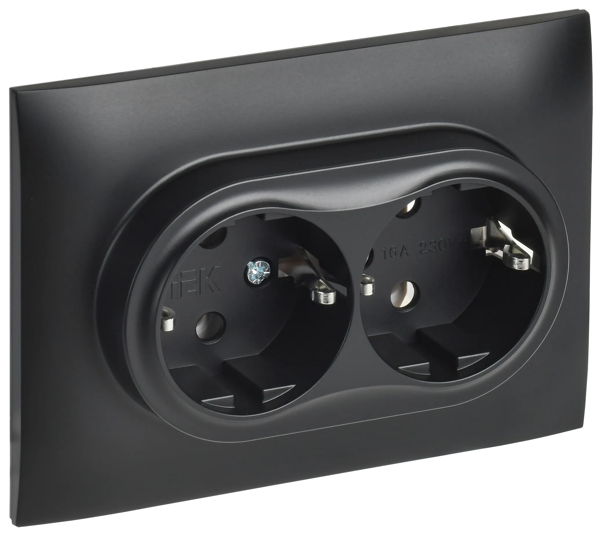 SKANDY Розетка 2-местная с заземлением без защитных шторок 16А в сборе SK-R08Bl черный IEK SK-R21-16-K02-F
