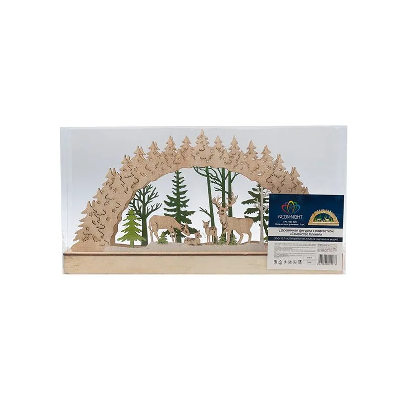 Деревянная фигурка с подсветкой Семейство оленей 30х5х15,7 см - Фото 2