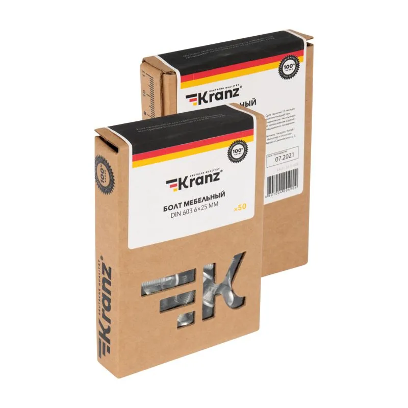 Болт мебельный KRANZ DIN 603, 6х25, короб (50 шт./уп.) - Фото 3