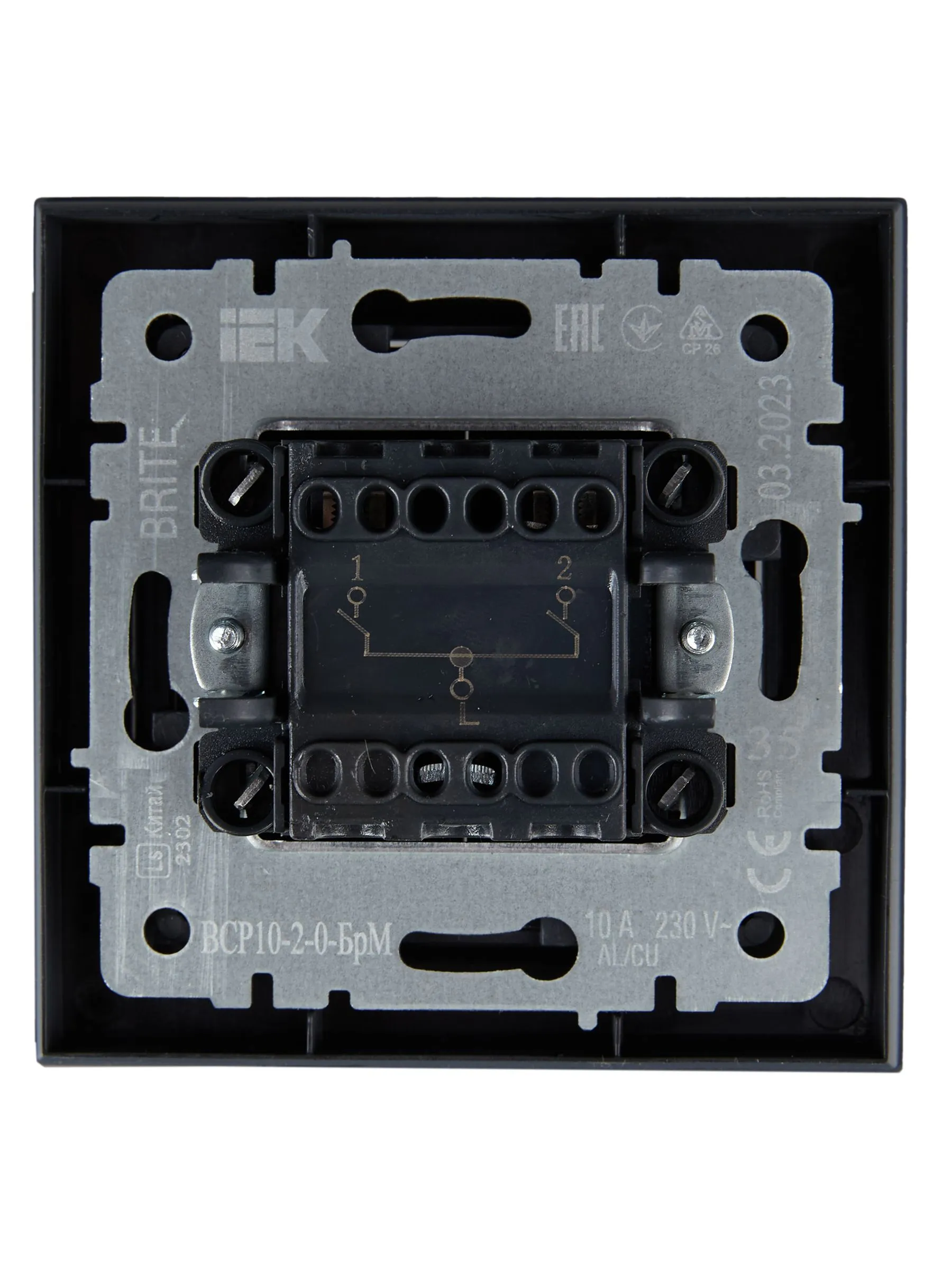 BRITE Выключатель 2-клавишный 10А в сборе ВСР10-2-0-БрМ маренго IEK - Фото 7