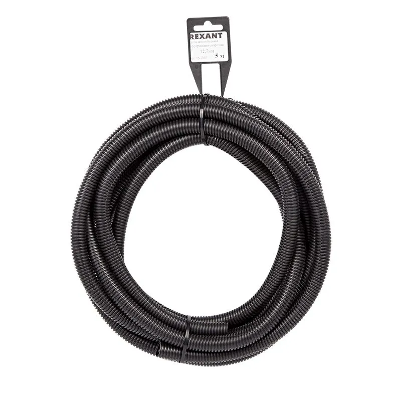 Труба автомобильная гофрированная ПП, Ø12,7мм, разрезная (бухта 5 м/уп) REXANT