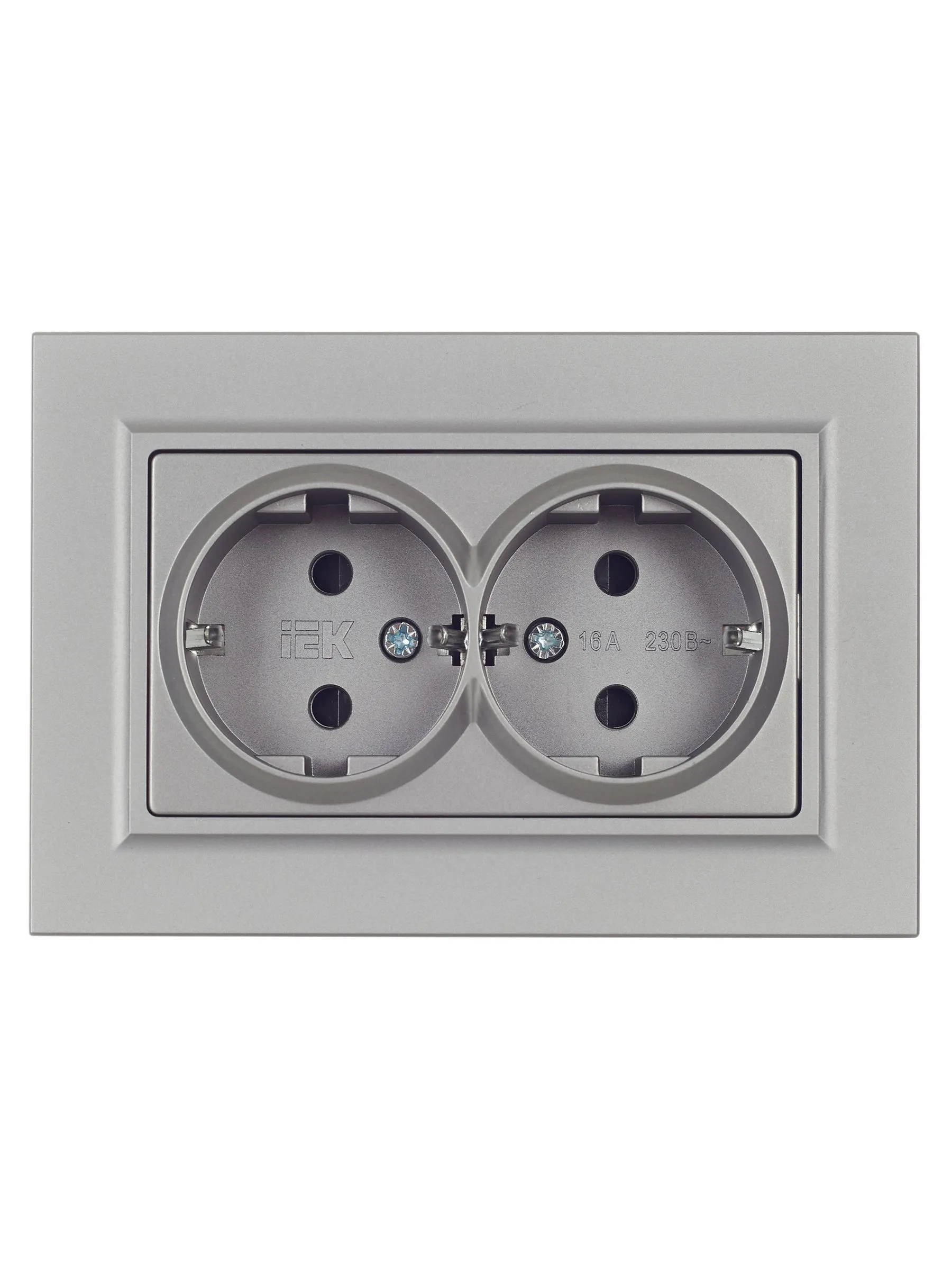 BRITE Розетка 2-местная с заземлением с защитными шторками 16А в сборе РСш12-3-БрС сталь IEK - Фото 2
