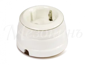 Розетка ретро фарфоровая двухполюсная с з/к,в комплекте с подъемной рамкой 16А 250В, цвет - белый GE70301-49