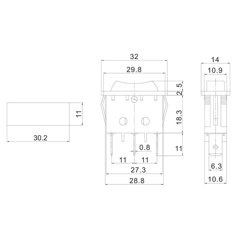 Переключатель клавишный 250V 15А (3с) ON-OFF-ON черный с нейтралью (RWB-411, SC-791) REXANT - Фото 2