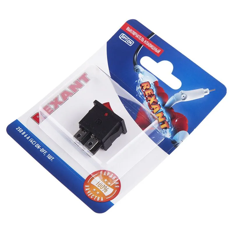 Выключатель клавишный 250V 6А (4с) ON-OFF красный  с подсветкой  Mini  (RWB-207, SC-768)  REXANT (в упак. 1шт.) - Фото 2