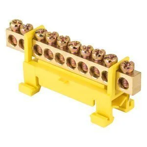 Шина "0" PE (6x9мм) 10 отв. латунь желтый изолятор тип "Стойка" на DIN-рейку EKF sn0-63-10-sy