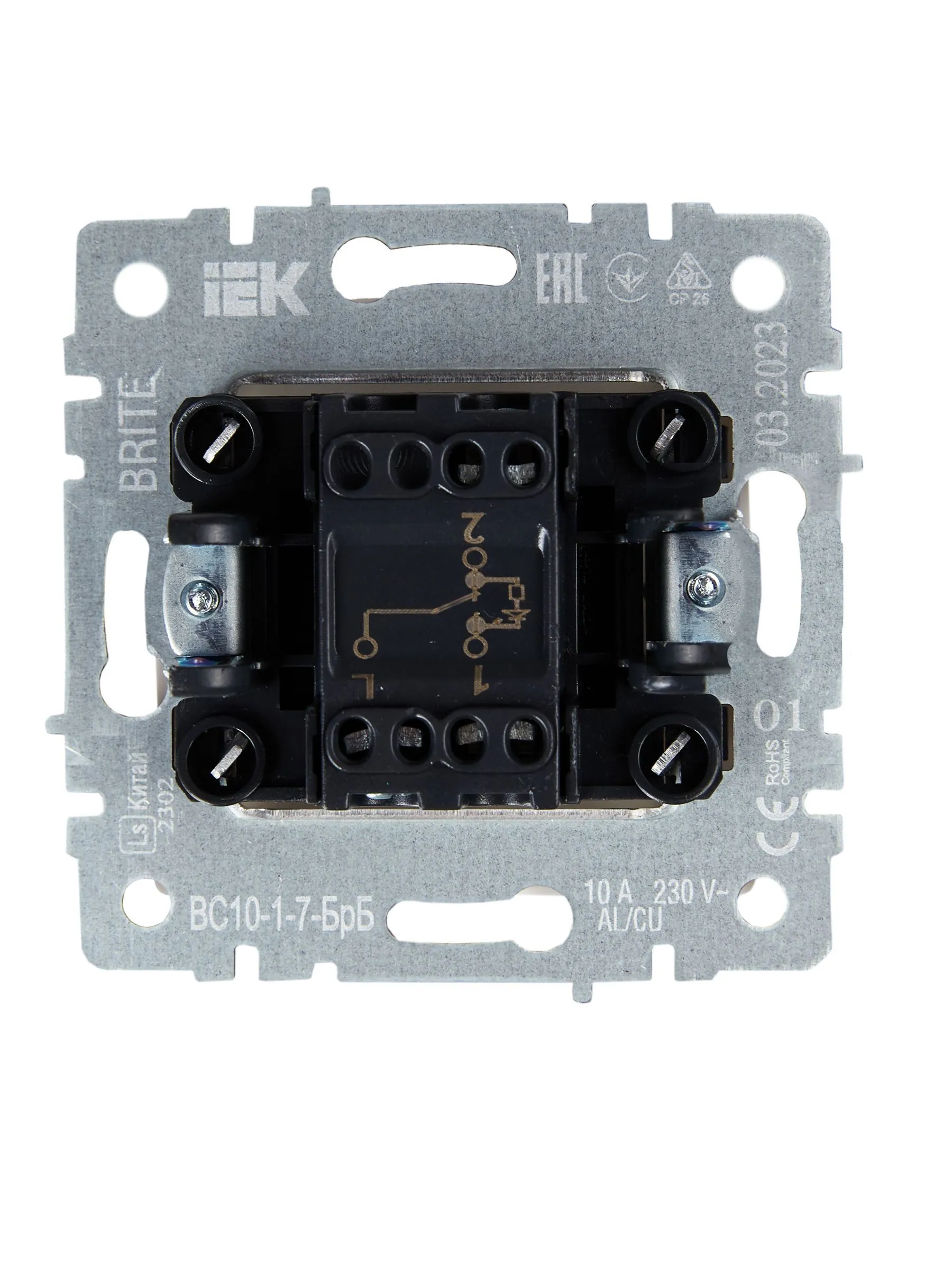 BRITE Выключатель 1-клавишный проходной с индикацией 10А ВС10-1-7-БрБ белый IEK - Фото 4