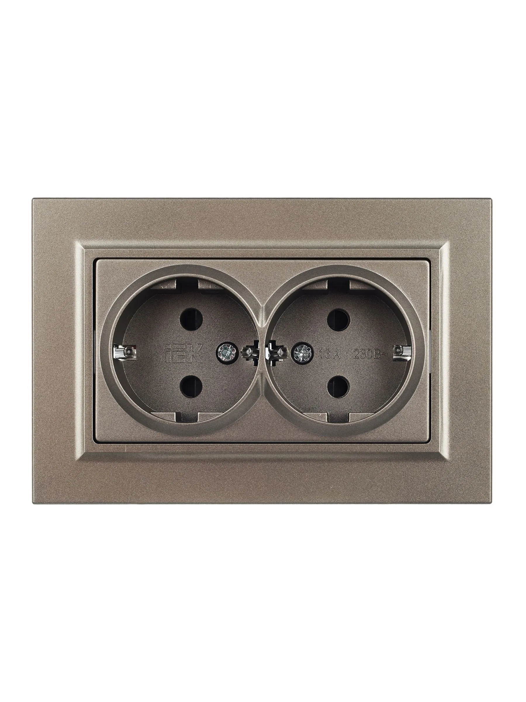 BRITE Розетка 2-местная с заземлением с защитными шторками 16А в сборе РСш12-3-БрШ шампань IEK - Фото 2