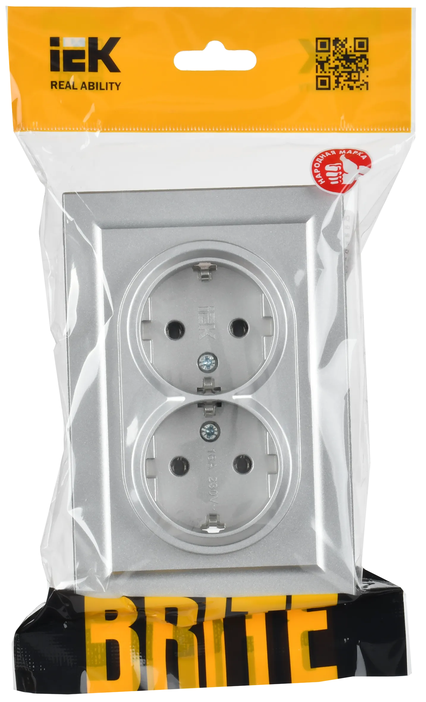 BRITE Розетка 2-местная с заземлением без защитных шторок 16А в сборе РС12-3-БрА алюминий IEK - Фото 2