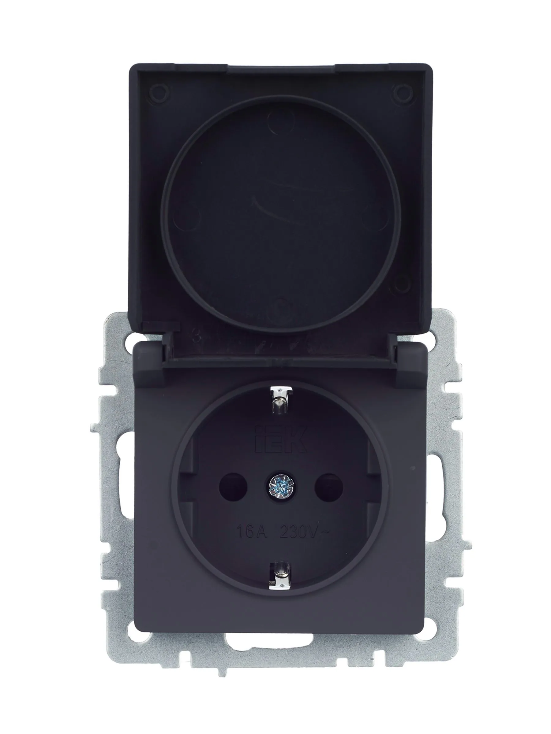 BRITE Розетка 1-местная с заземлением с защитными шторками и крышкой 16А IP44 РСбш10-3-44-БрГ графит IEK - Фото 8