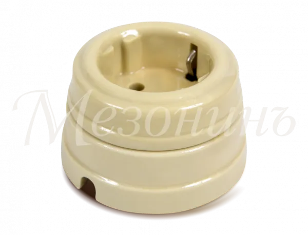 Розетка ретро фарфоровая, двухполюсная, с заземляющим контактом  (в комплекте с подъемной рамкой D7