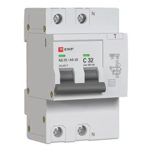 Диф. автомат 2Р S 32А 100мА тип АС х-ка C эл. 6кА АД-2 EKF DA2-6-32-100S-pro