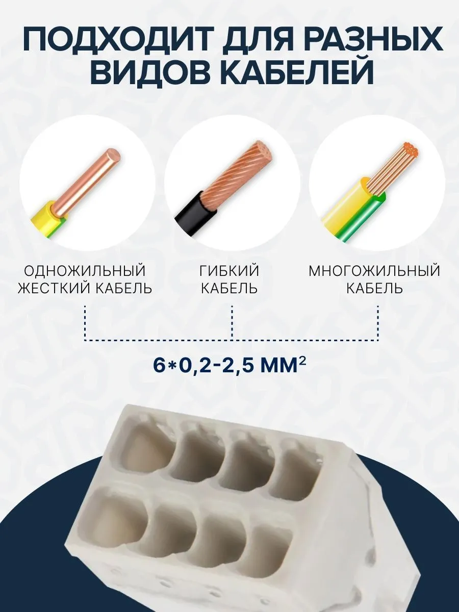 Клемма строительно-монтажная CMK-208 белый, 8-проводная (50шт/уп) DEKRON - Фото 3