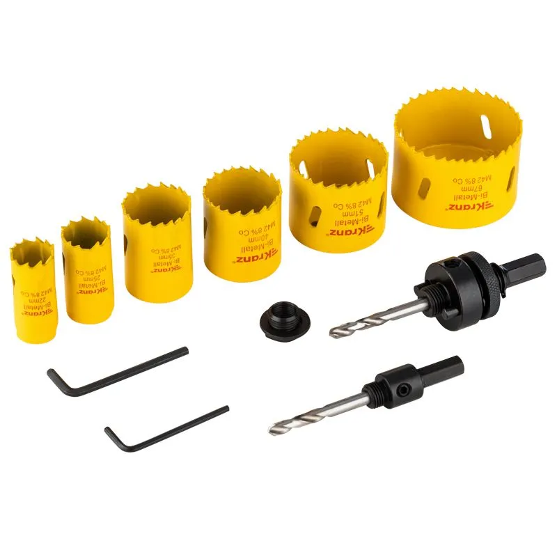 Набор коронок Bimetal (22, 25, 35, 40, 51, 67), 11 предметов, металлический кейс KRANZ - Фото 3