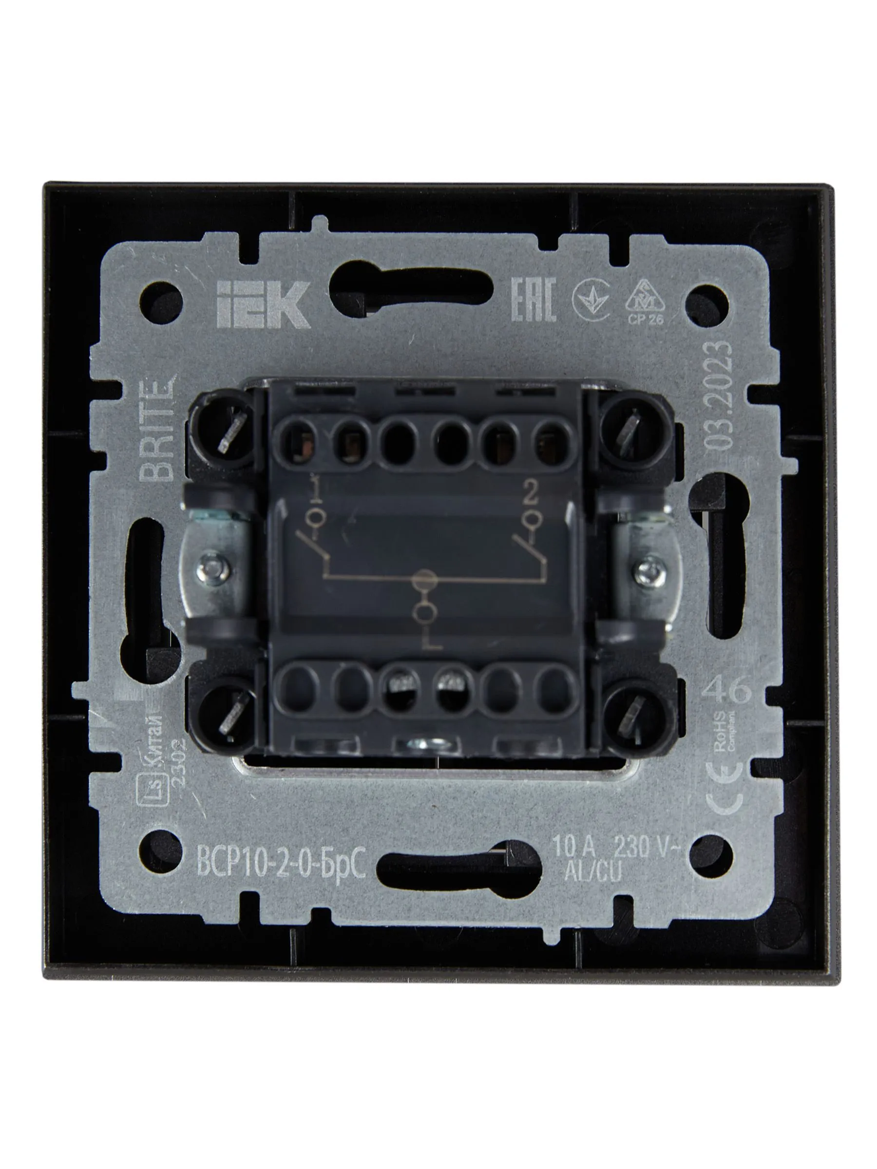 BRITE Выключатель 2-клавишный 10А в сборе ВСР10-2-0-БрС сталь IEK - Фото 5
