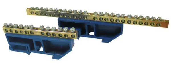 Шина "0" N (6x9мм) 12 отв. латунь синий изолятор на DIN-рейку EKF