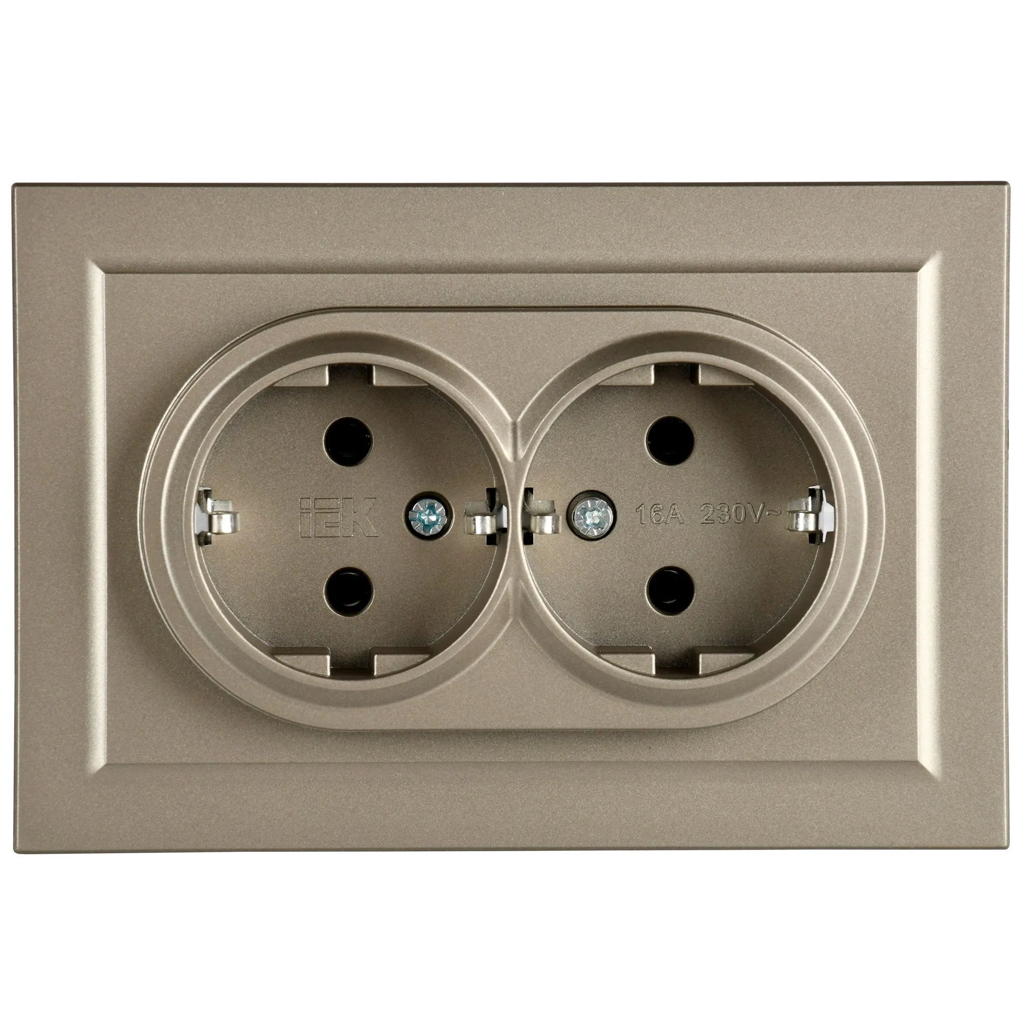 BRITE Розетка 2-местная с заземлением без защитных шторок 16А в сборе РС12-3-БрШ шампань IEK - Фото 4