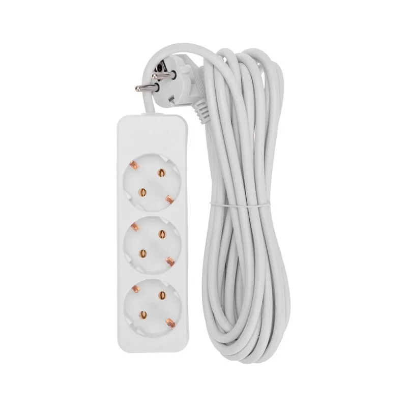 Удлинитель 3 гнезда, 5м, 3х0,75мм², с/з, угловая вилка, белый PROconnect - Фото 3