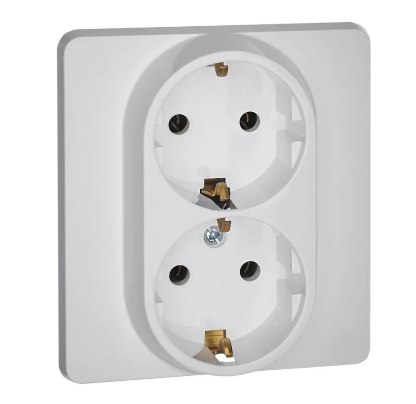 INSPIRIA Розетка 2-местная с заземлением без защитных шторок 16А в сборе белый