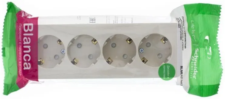 Розетка 4-м ОП Blanca 16А IP20 250В с заземл. защ. шторки с изолир. пластиной беж. SE BLNRA011417 - Фото 2