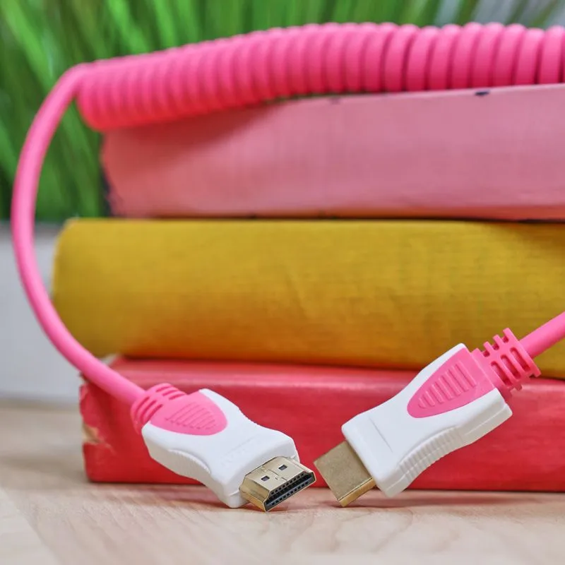 Шнур HDMI - HDMI 1.4, 2м, Gold, витой, розовый REXANT - Фото 2