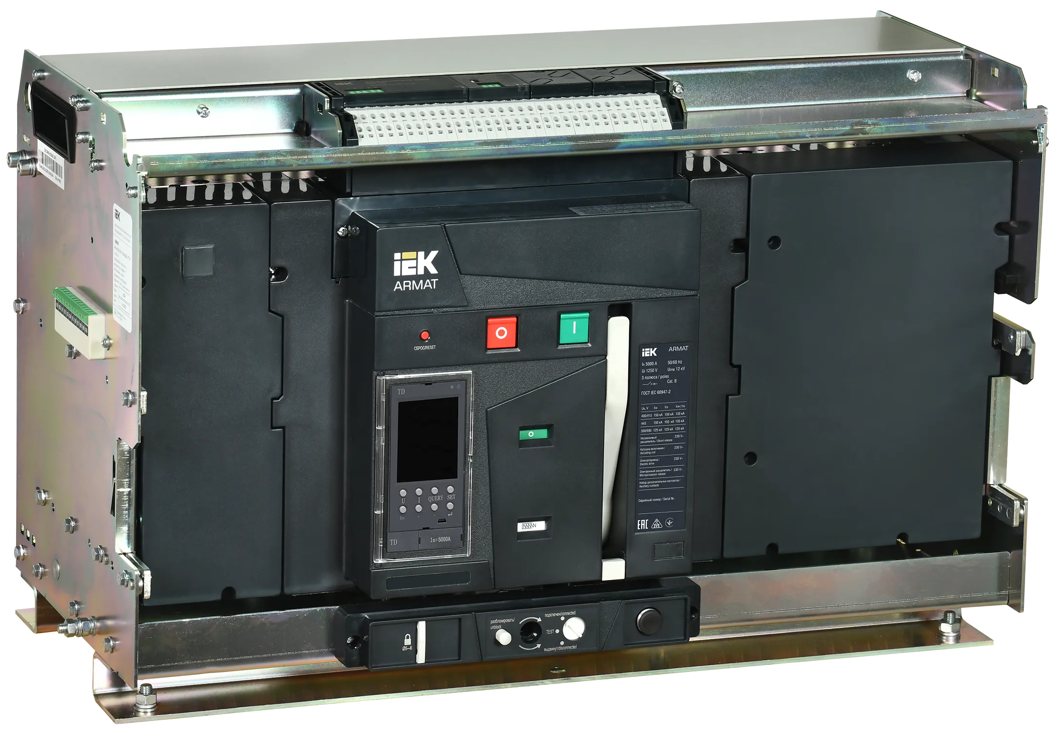 ARMAT AR-A6X TD50 3P W HR Выключатель автоматический воздушный 150кА расцепитель TD 5000А 3P выдвижной с аксессуарами ~220-240В: реле отключения, реле