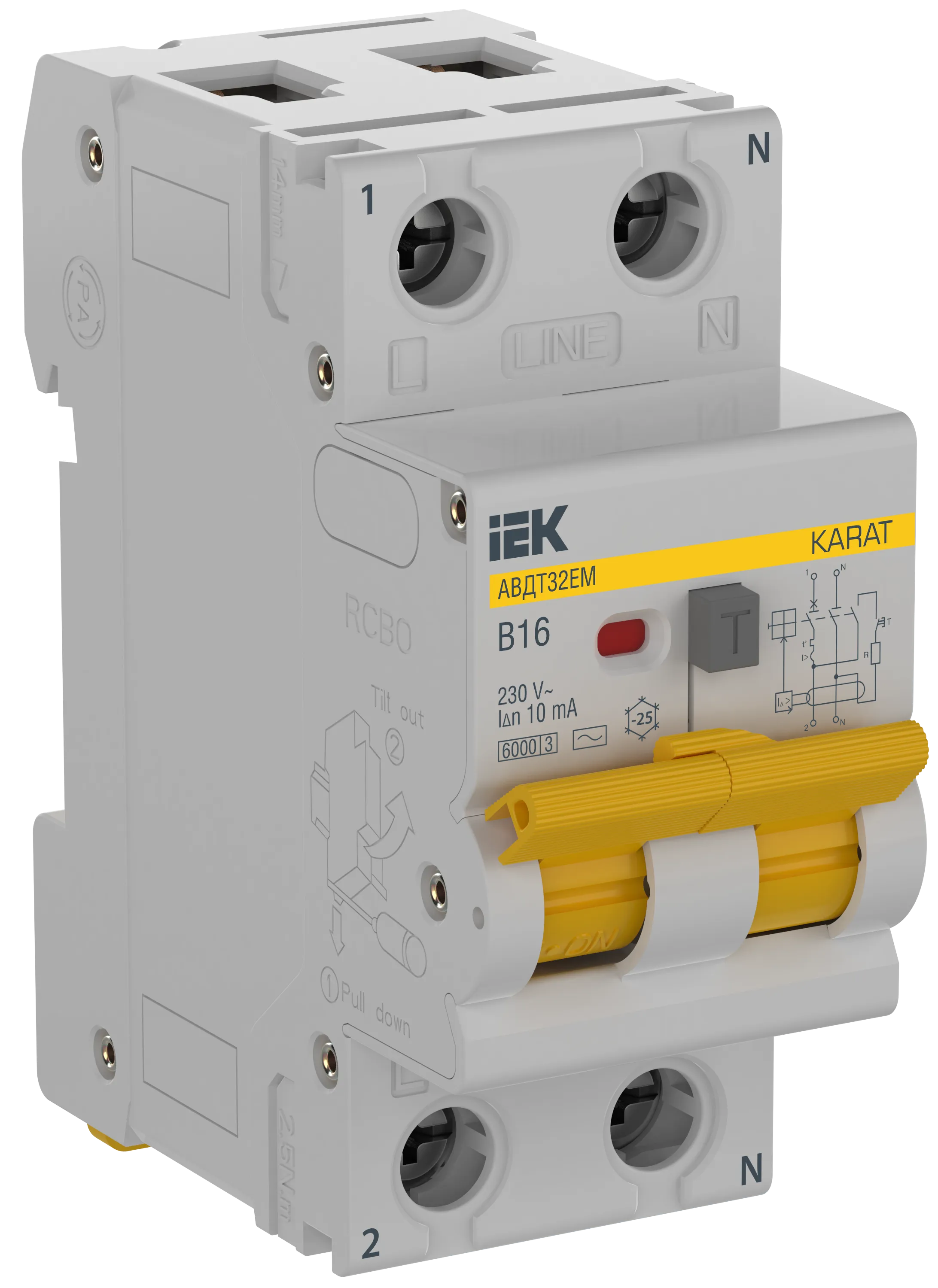 KARAT Автоматический выключатель дифференциального тока АВДТ32EM 1P+N B16 10мА тип AC IEK