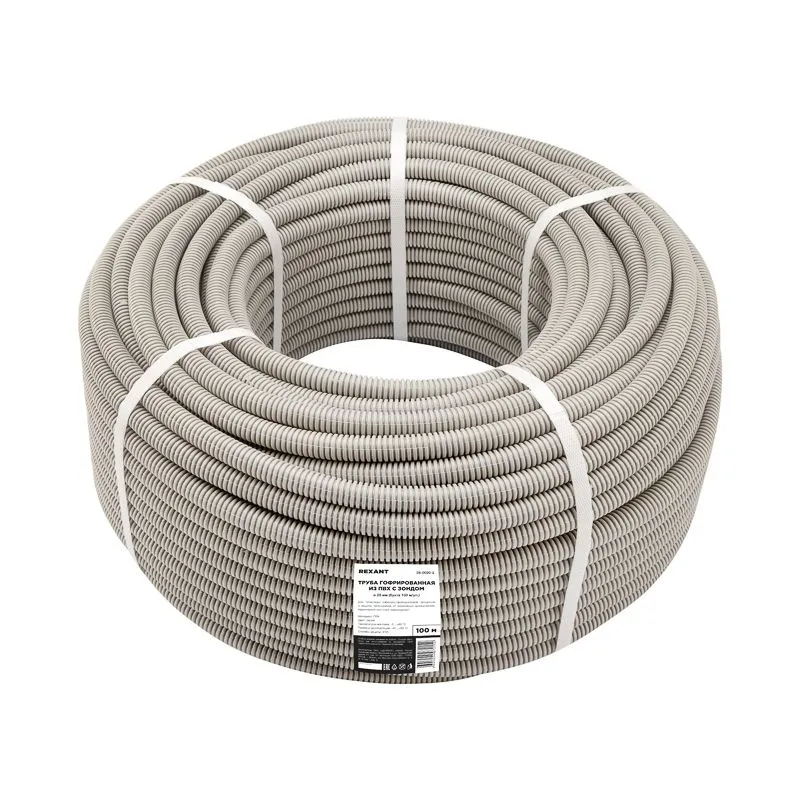 Труба гофрированная из ПВХ, с зондом, Ø20мм (бухта 100 м/уп) REXANT - Фото 2