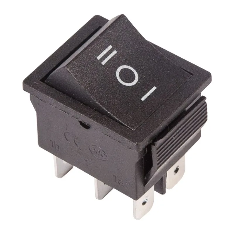 Выключатель клавишный 250V 15А (6с) ON-OFF-ON черный  с нейтралью (RWB-508, SC-767)  REXANT Индивидуальная упаковка 1 шт