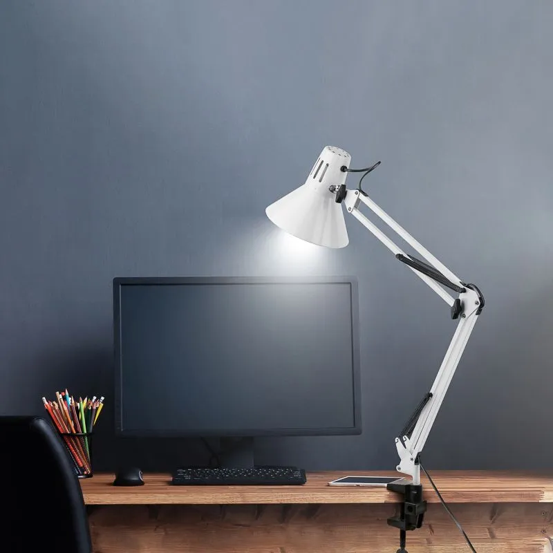 Светильник настольный REXANT Акцент на металлической стойке с винтовым зажимом, с цоколем Е27, 60 Вт, цвет лунный свет - Фото 2