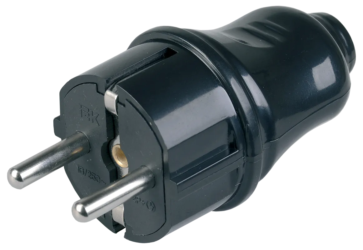 Вилка разборная прямая ВПп10-02-Ст с заземляющим контактом 16А черная IEK