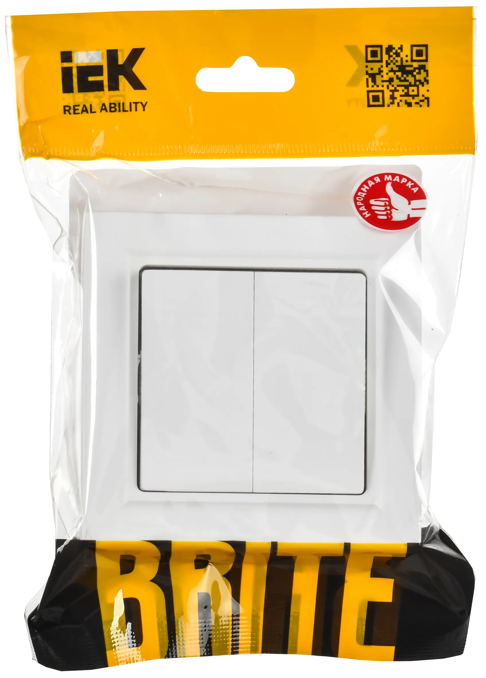 BRITE Выключатель 2-клавишный 10А в сборе ВСР10-2-0-БрАБ арктический белый IEK BR-V20-0-10-K91-F