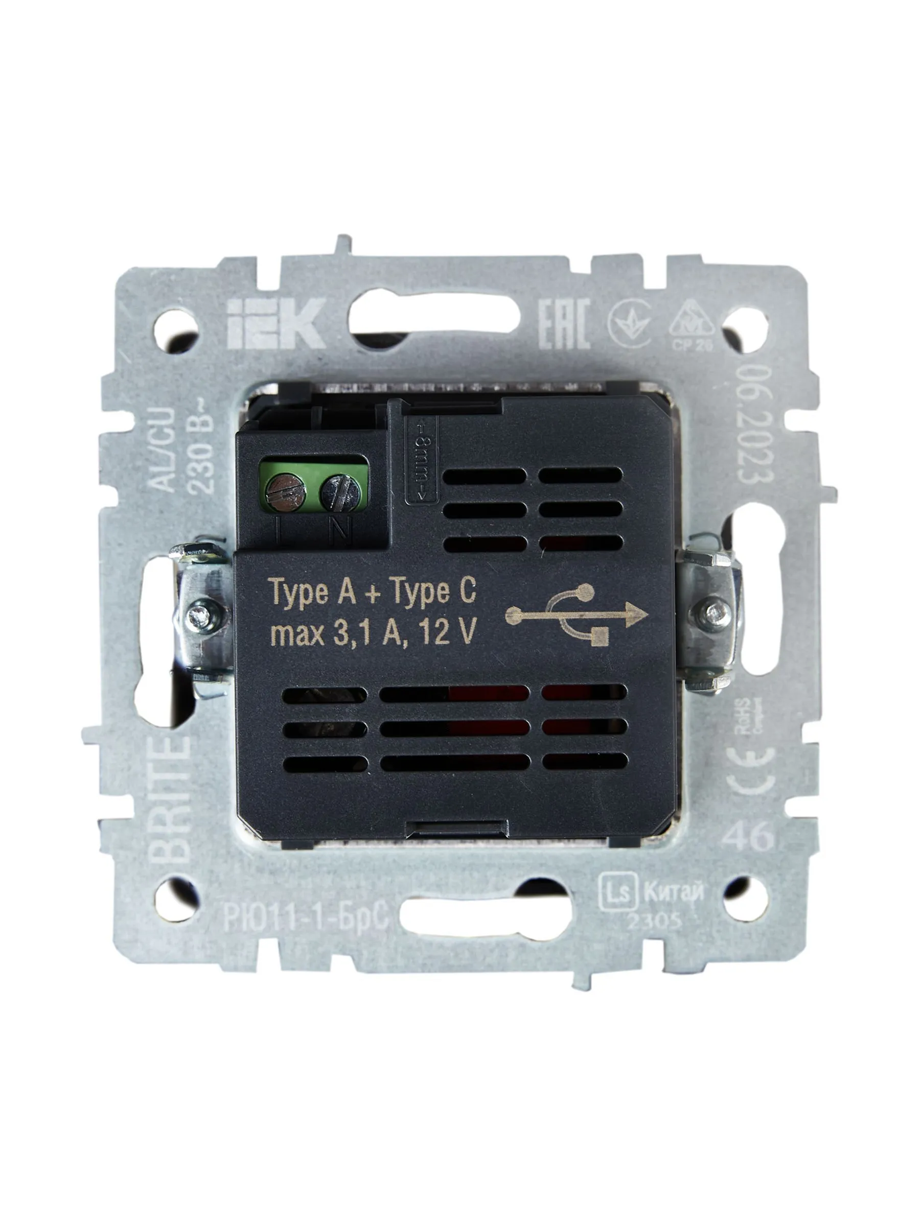 BRITE Розетка USB A+C 18Вт РЮ11-1-БрС сталь IEK - Фото 7