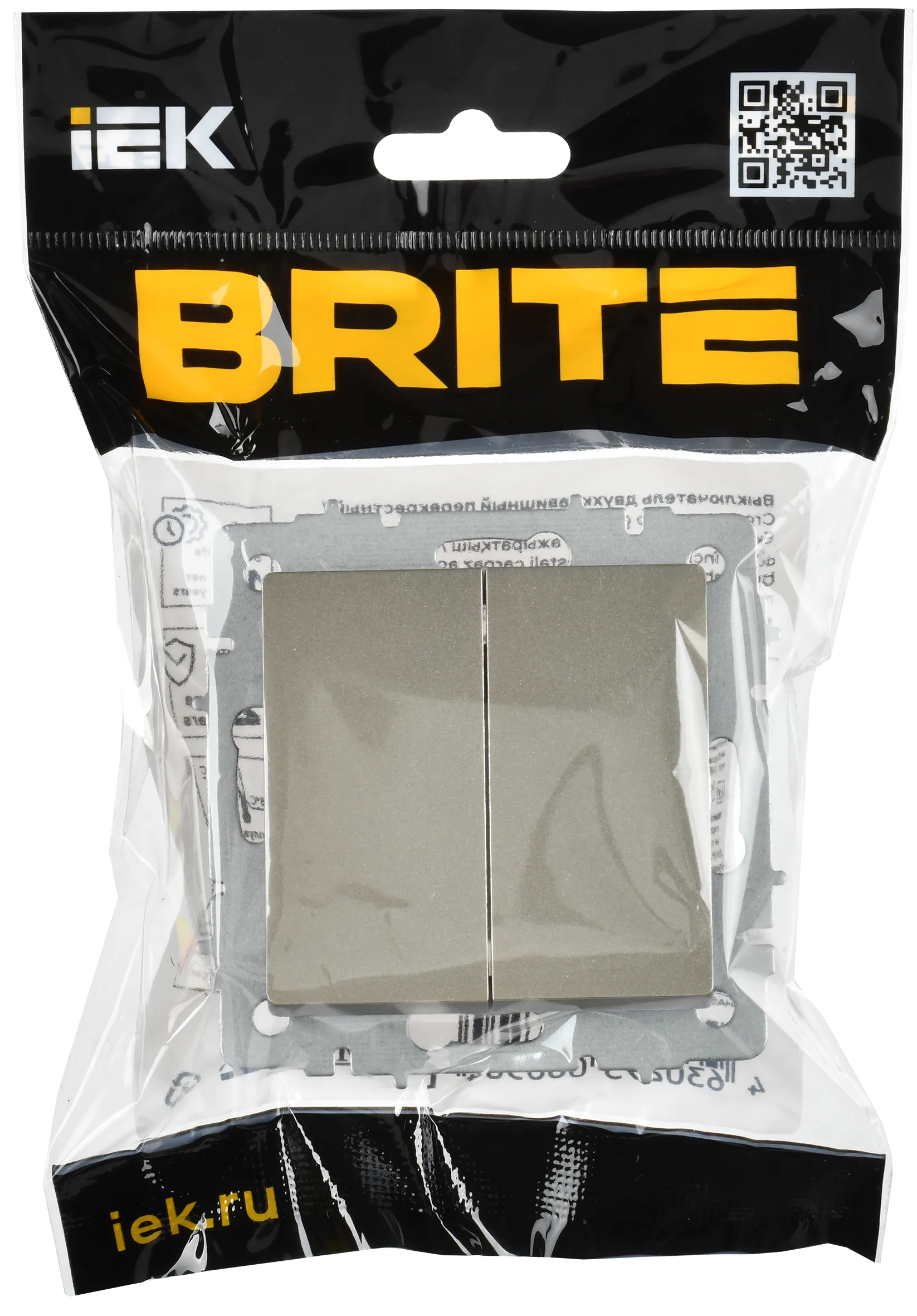 BRITE Выключатель 2-клавишный перекрестный 10А ВС10-2-3-БрШ шампань IEK - Фото 2
