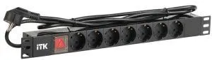 ITK PDU 7 розеток DIN49440 (нем. станд.) с LED выключателем, 1U, шнур 2м вилка DIN49441 (нем. станд.), профиль из ПВХ, черный PH12-7D1-P