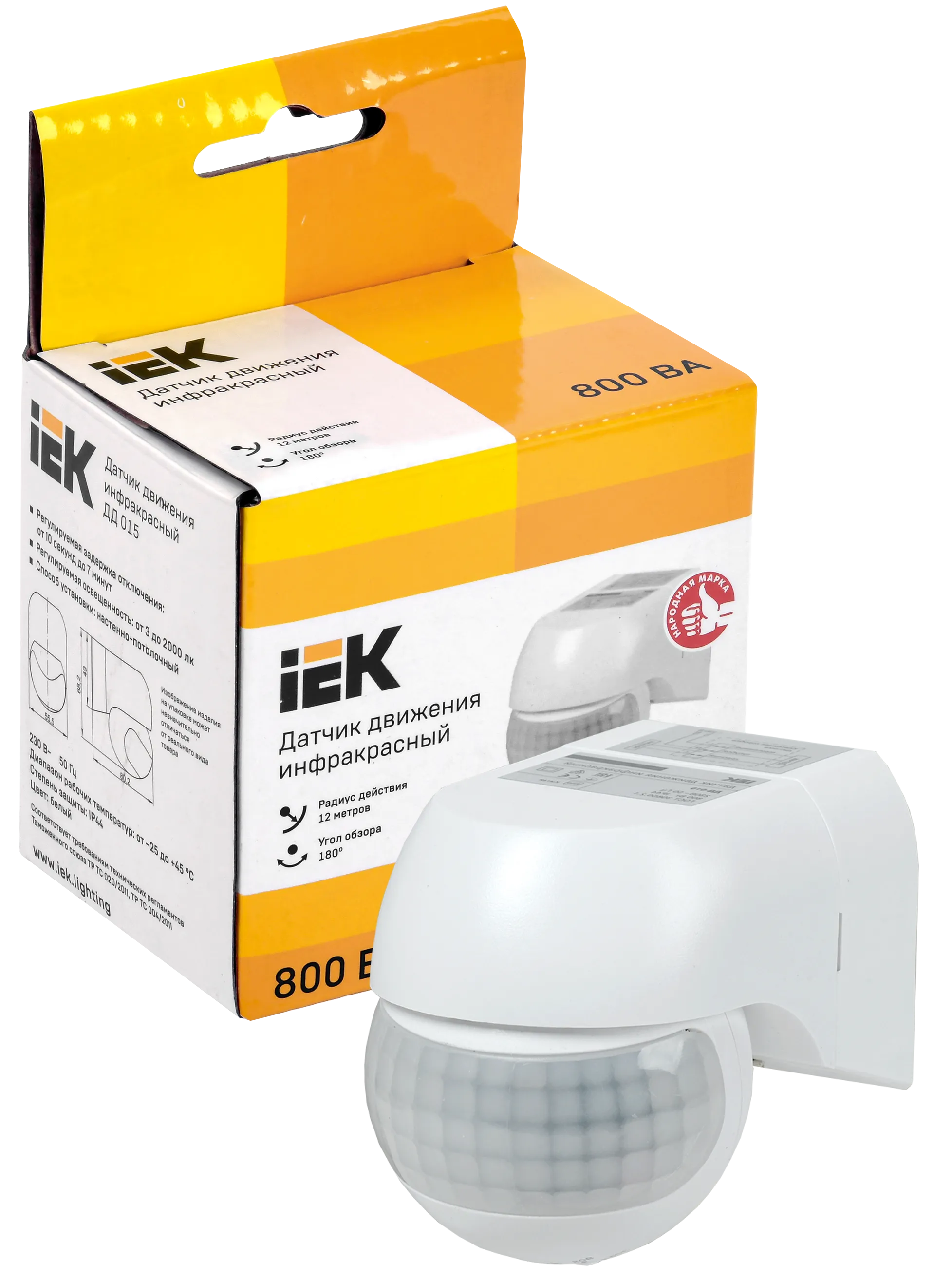 Датчик движения ДД-015 800Вт 180град 12м IP44 белый IEK - Фото 2