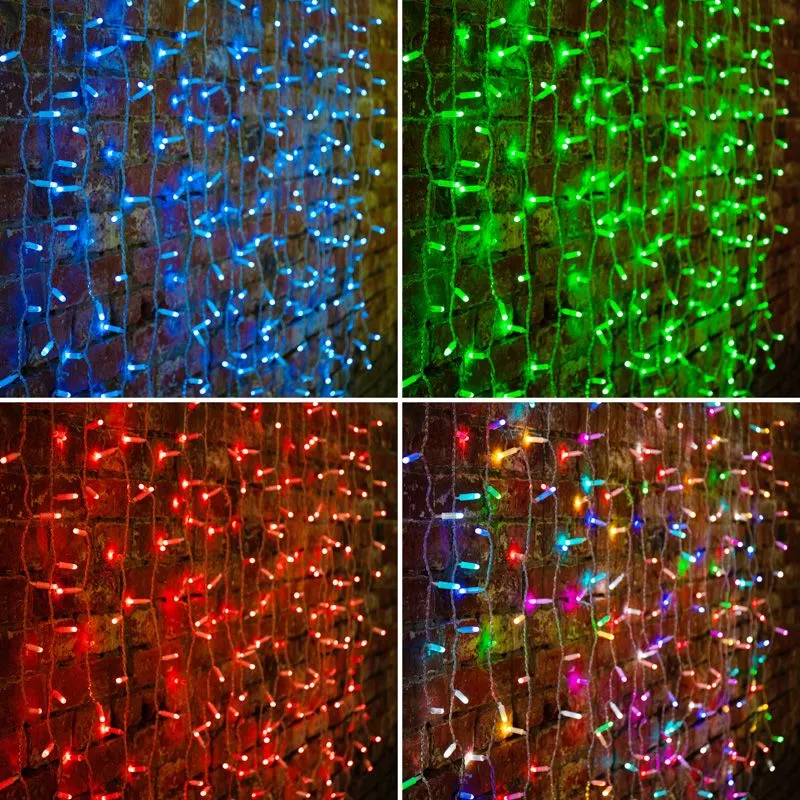 Гирлянда Светодиодный дождь 2х3 м, прозрачный провод, 230 В, диоды RGB, 600 LED-свечение с динамикой