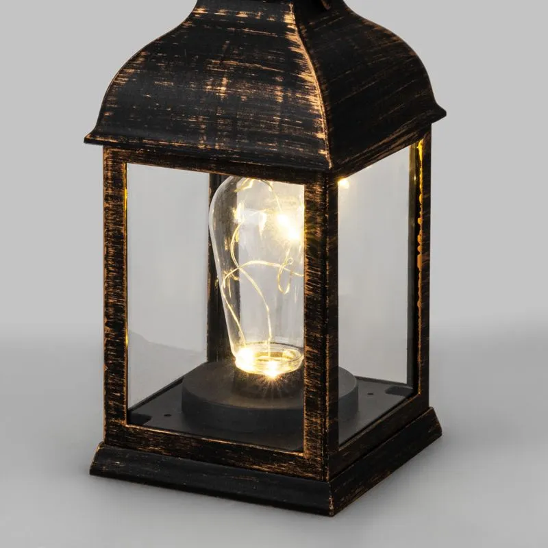 Декоративный фонарь с лампочкой, бронзовый корпус, размер 10,5х10,5х22,5 см, цвет ТЕПЛЫЙ БЕЛЫЙ - Фото 3