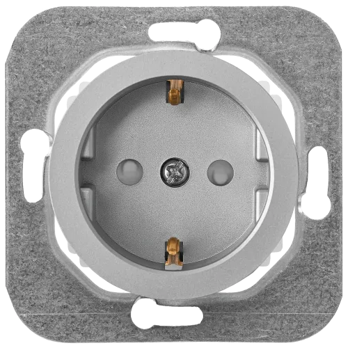 Розетка штепсельная со шторками с заземляющим контактом скрытой установки РС16-1406 серебро