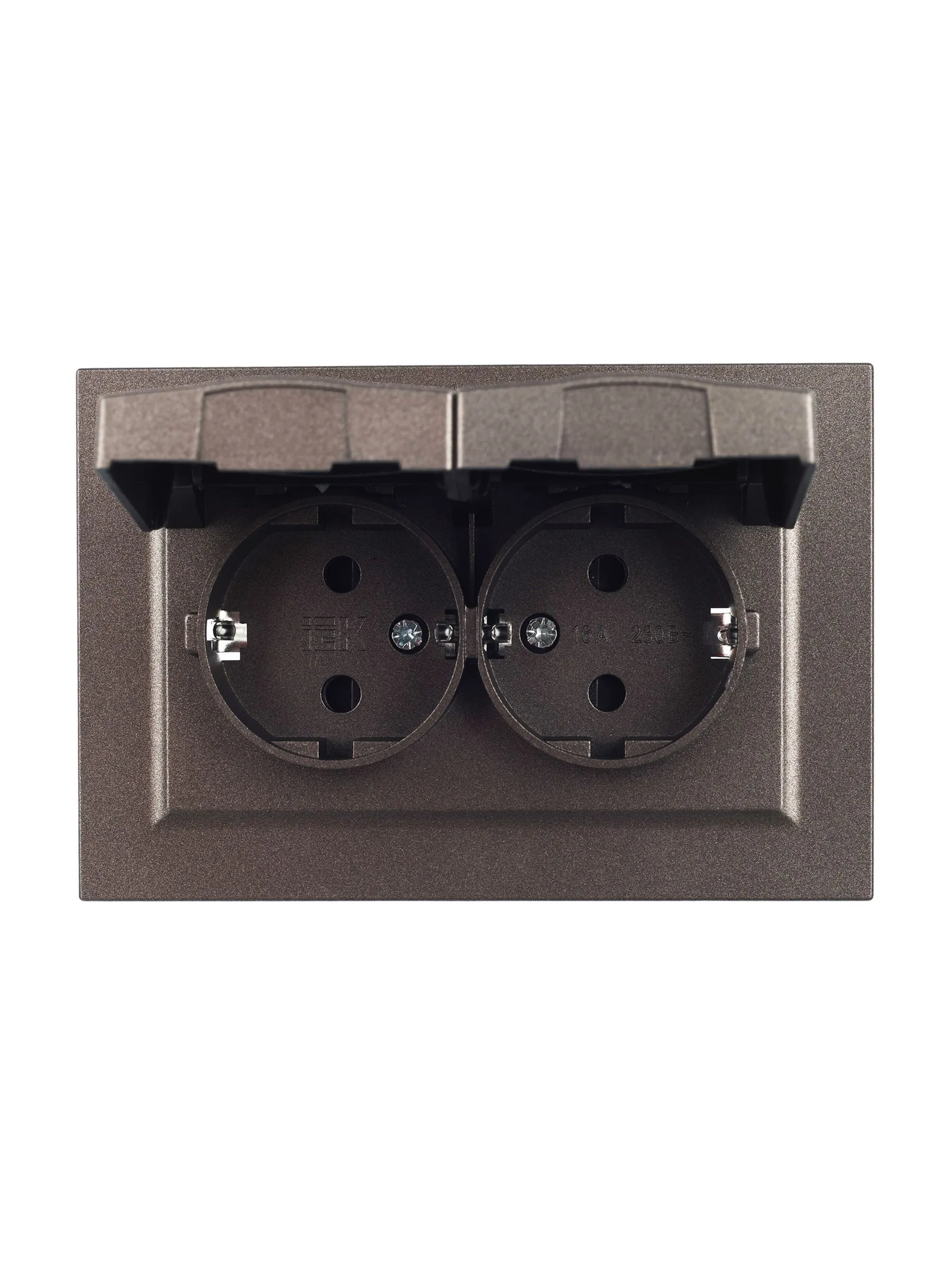 BRITE Розетка 2-местная с заземлением с защитными шторками и крышкой 16А в сборе IP44 РСбш12-3-44-БрТБ темная бронза IEK - Фото 9