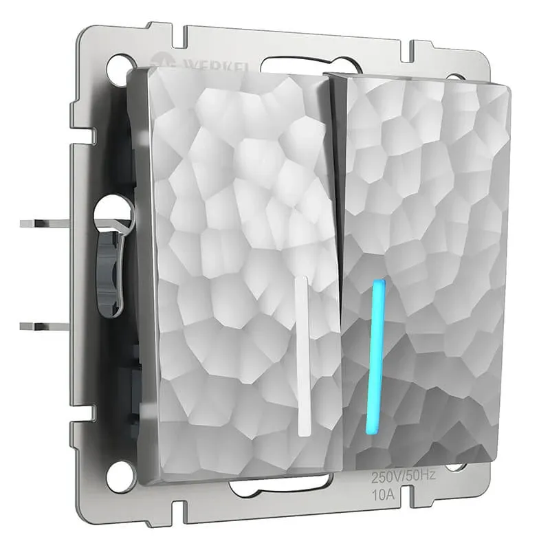 Выключатель двухклавишный с подсветкой (hammer серебряный) Werkel